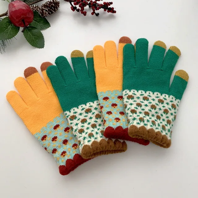 2024 Woman Fashion Knitted Jacquard Thickened Gloves Popular Winter Keep Warm Touch Screen Cashmere Gloves
