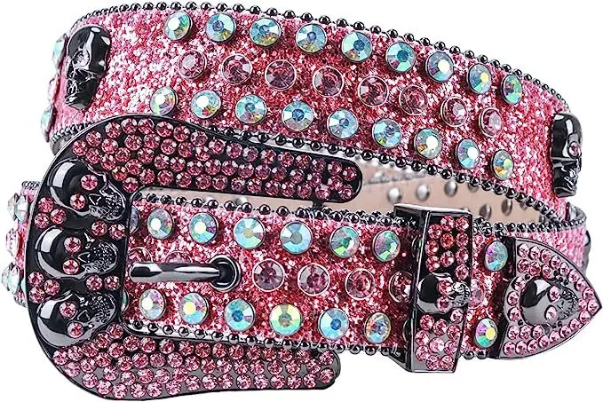 Belt Skull Head With Diamond Punk European and American Style Y2K High-end Belt