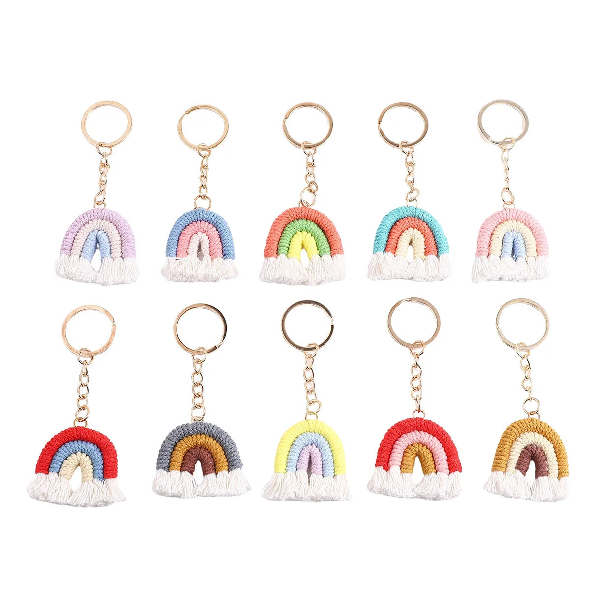 Lovely Hand Knitted Rainbow Tassel Keychain For Women Girl Cute Weave Pendant Key Ring Fashion Braid Jewelry Gift Accessories