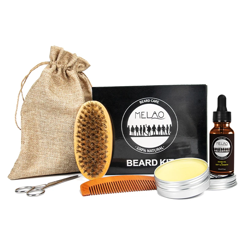 OEM ODM Beard Set Private Label Beard Oil and Balm 5pcs kits with Custom Logo Beard Comb and Brush