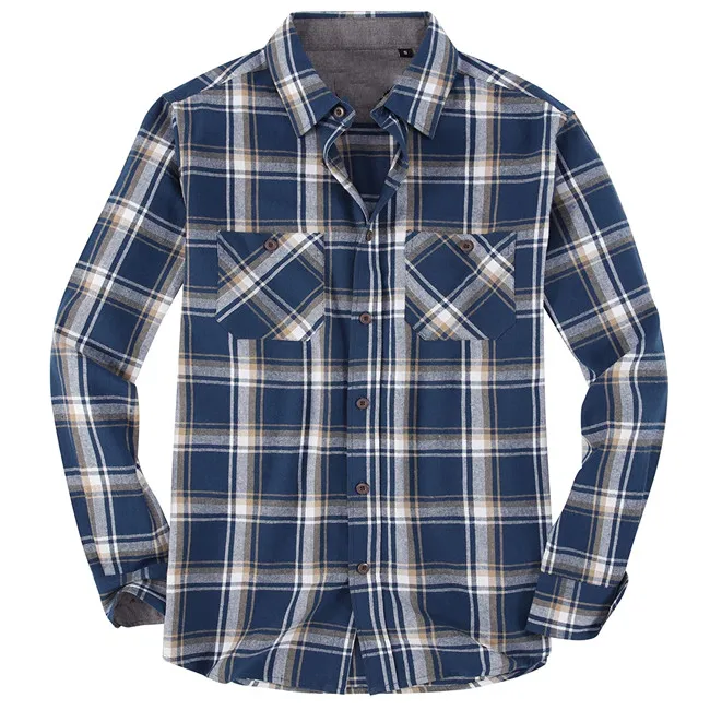 Men casual regular fit plaid shirts 100cotton long sleeve heavy weight thick thermal flannel shirt