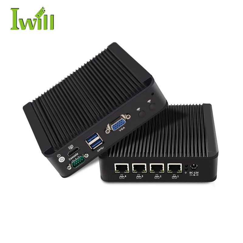 J4125 quad core mini comput fanless 4 in-tel lan port mini pc support pfsense linux wins10