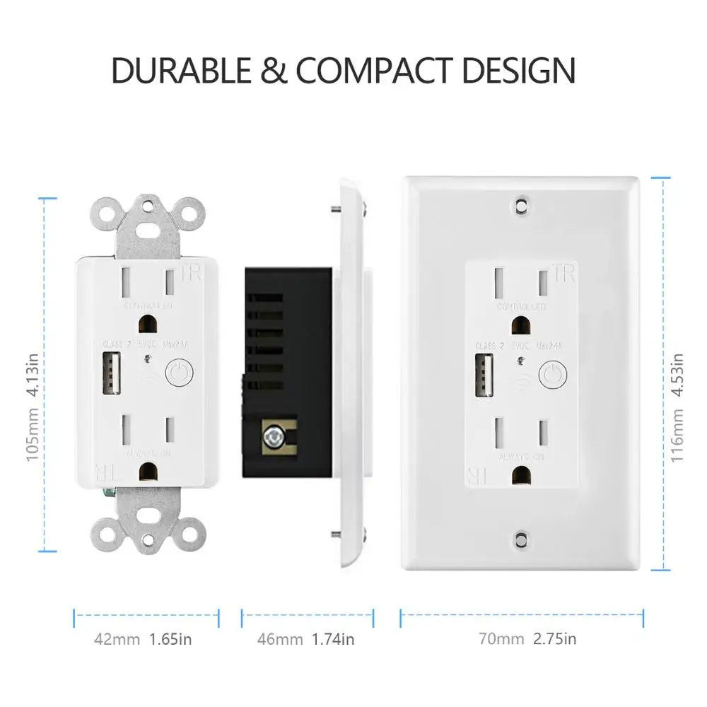 Ready to ship Tuya & Alexa Wholesale Price US Version Wireless WiFi Tuya Smart Wall Socket With USB