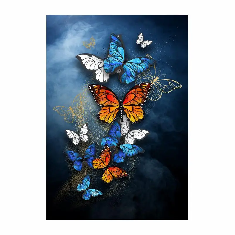 Simple Aluminum Framed Beautiful Animal Canvas Art Printing Butterfly Crystal Porcelain Painting For Home Hotel Decor