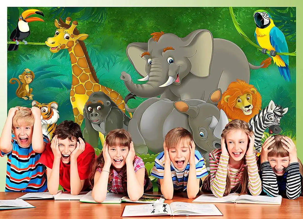 Jungle Animals Wall Mural  Kids Room Decoration Boys and Girls Nursery  Zoo Safari Adventure Wallpaper Tiger Lion Monkey