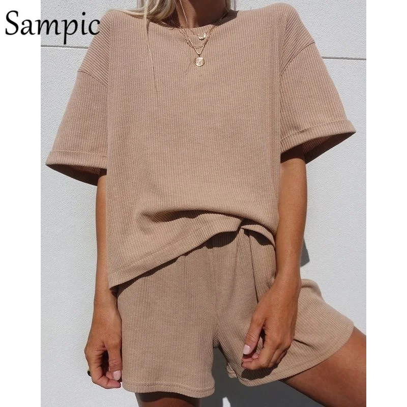 
2021 Loungewear Summer Two Piece Shorts Set Tracksuit Two Piece Set Shorts Pajama T Shirt Loose Lounge Wear Set Women 