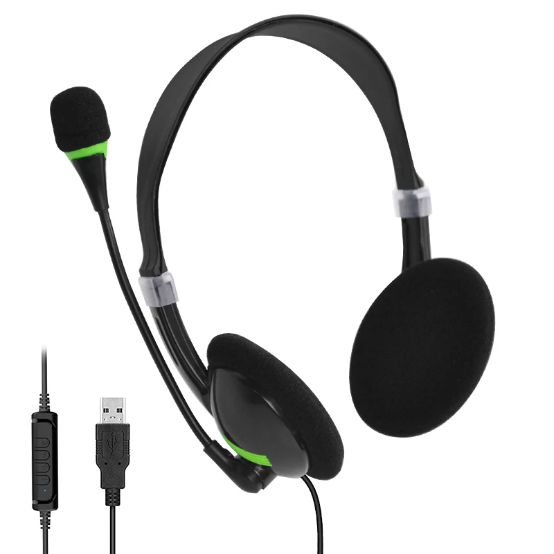In Stock Noise Reduction USB Wired Business Headset with Mic Wholesale Price 3.5mm wired Headphones Custom Logo Earphones for PC