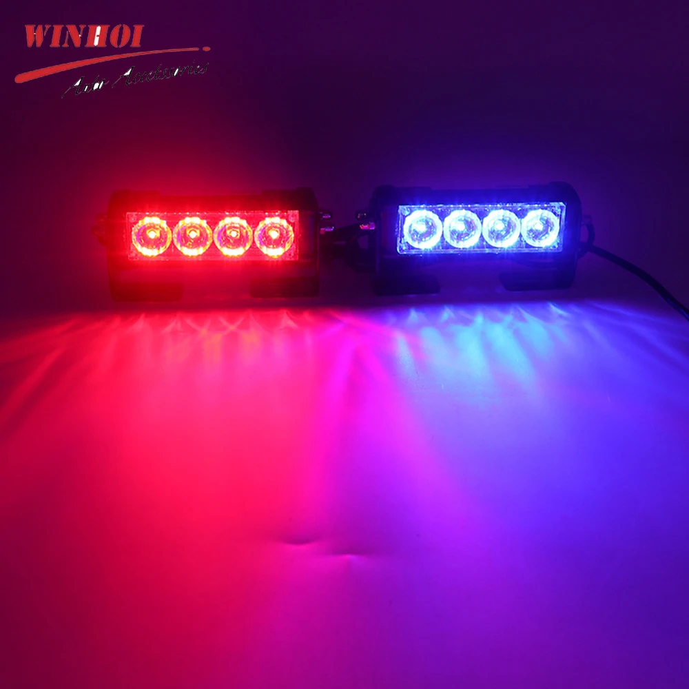 2 In 1 4 LED Strobe Lights for Car  Flasher Car Alarm Beacon 12V Red Blue Yellow White Automotive Emergency Warning Lights