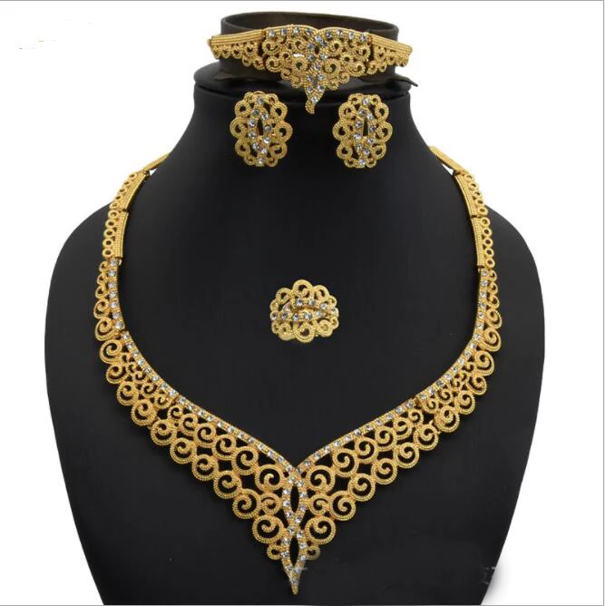 brazilian jewelry set 18k gold plated women necklace earrings bracelet ring 4pcs jewelry complete set for wedding bridal