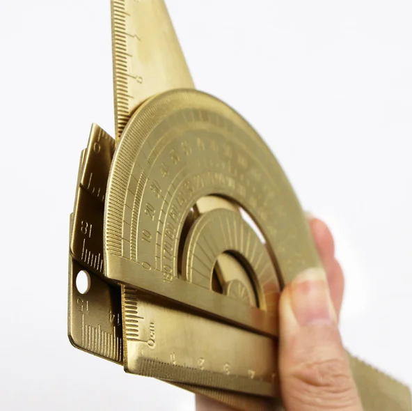 Brass triangle ruler copper ruler caliper retro semicircle gauge protractor triangular plate wave ruler