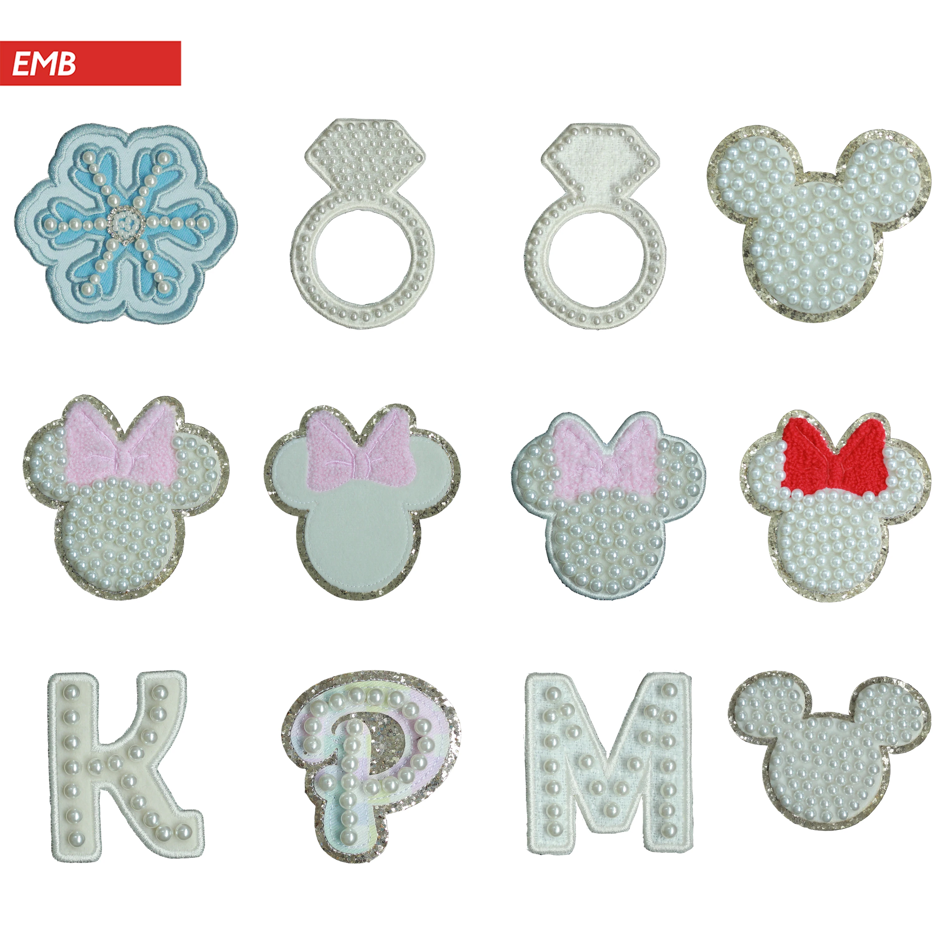 Iron On Alphabet Patch Pearl Custom Rhinestone Patch Hat Heat Press And Chenille Patches Embroidered Logo Chenille