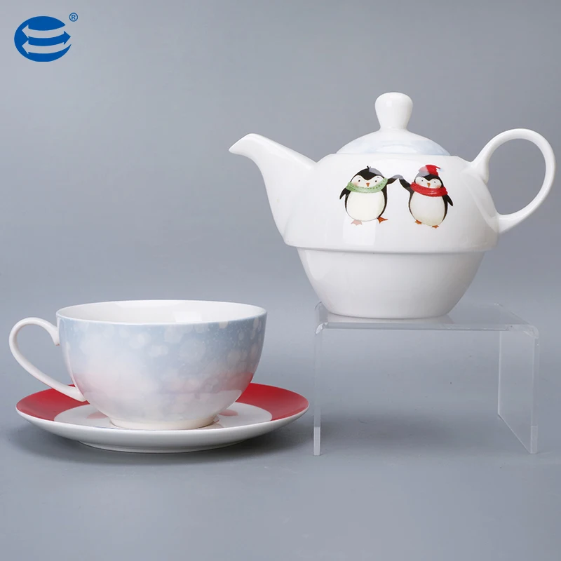 Wholesale Tea Sets Drinkware Penguin Pattern Type Ceramic Teapot for One Set Kettle and Cup in