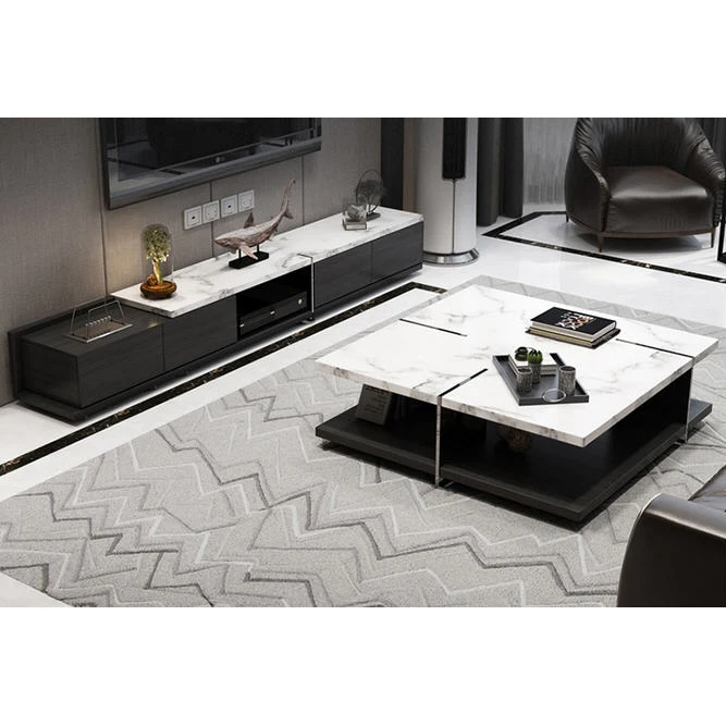 European Luxury Design Living Room Furniture Marble Top Wooden Frame TV Cabinet