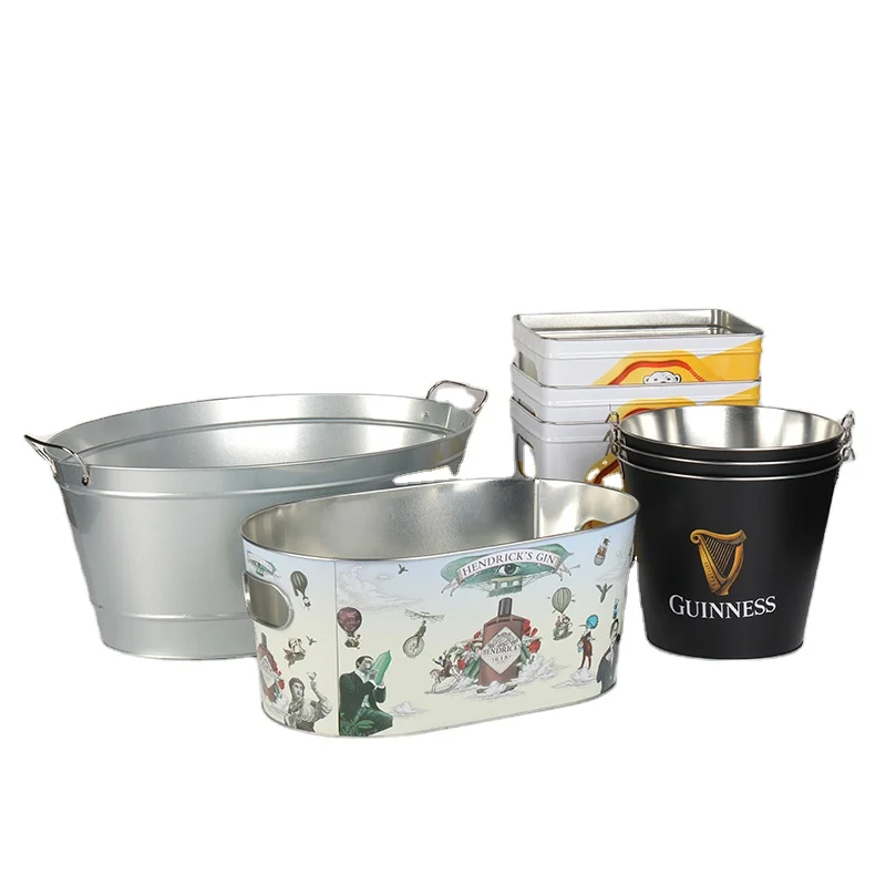 Luxury Metal Cooler Tub Manufacturer Drink Bucket Custom Printed Beer Bottle Drink Cooler