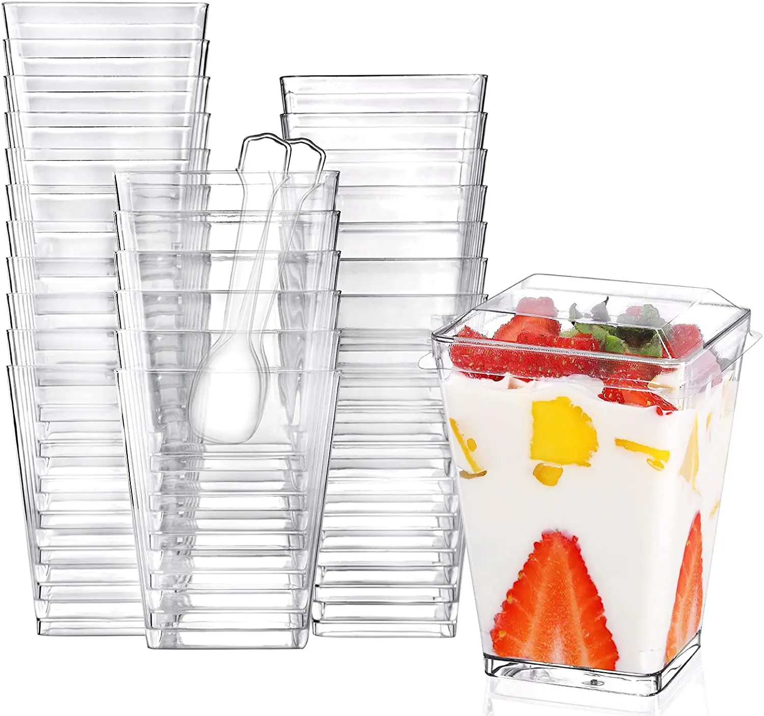 BST 5 унций Квадратные прозрачные пластиковые стаканы одноразовые мышечные мини-стаканы для десертов с крышкой и ложкой