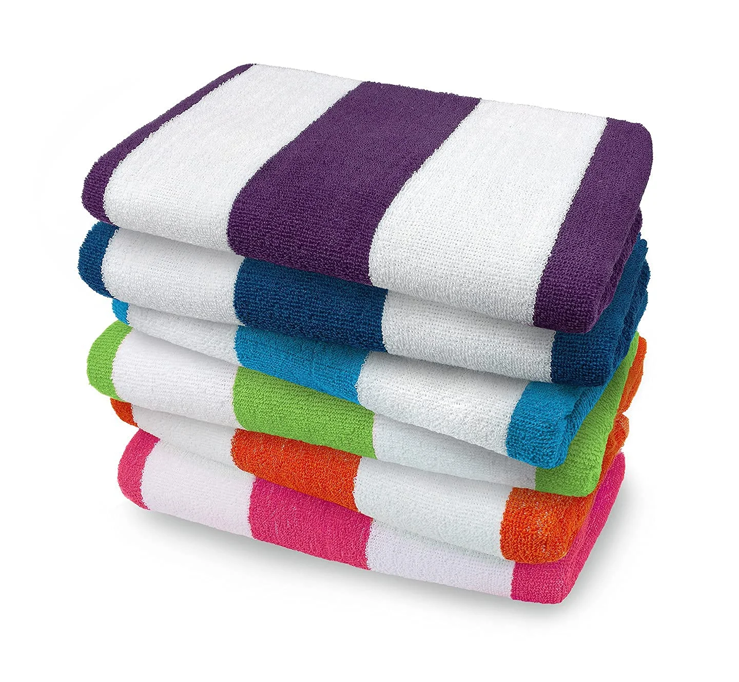 100% Combed Ring Spun Yarn dye Cotton Velour Classic Stripe Highly Absorbent Colorful Striped Beach, Pool and Bath Towel