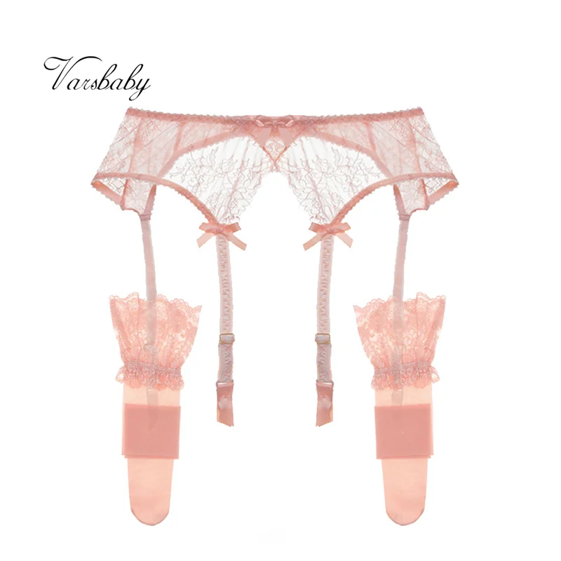 
Varsbaby sexy floral lace bow underwear high quality S M L XL 2 pcs garters+stockings for women 