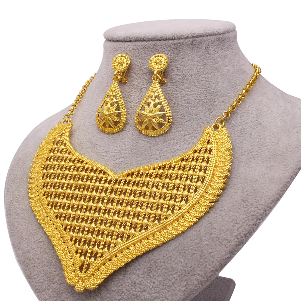 Дубай 24K позолоченные Свадебные Ювелирные наборы цветочное колье ожерелье серьги кольцо браслет 4 предмета в комплекте африканском стиле; комплект ювелирных изделий