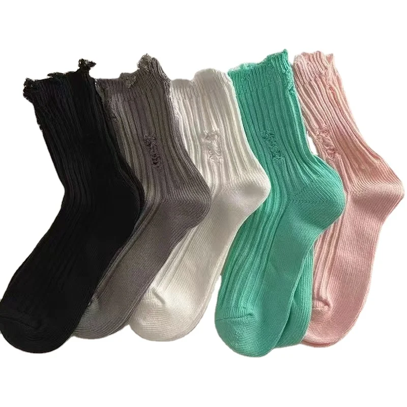 YUELI, дышащие носки с дырками, Хлопковые женские носки, модные чулки