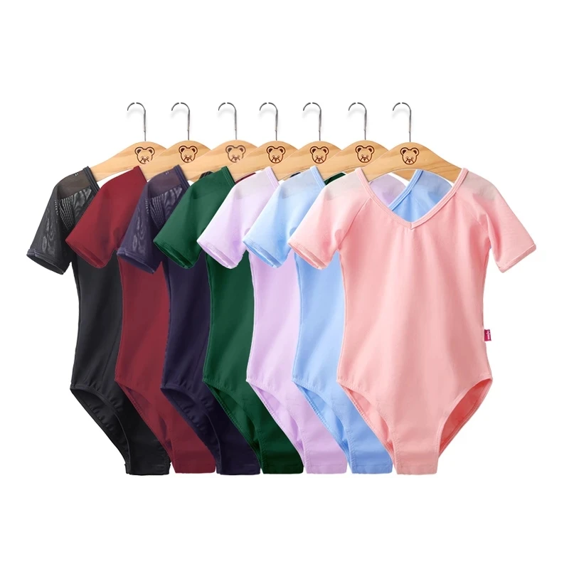 Girls Nylon Ballet Leotards Children Mesh Sleeve Elastic Dance Leotard