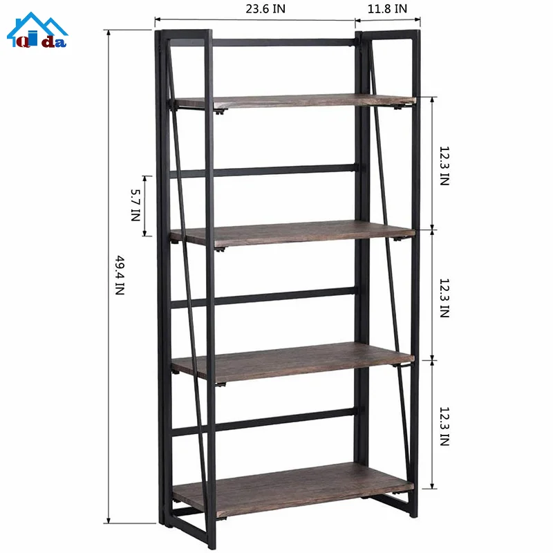 Wooden Metal Bookshelf 4-tiers Wholesale Display Bookcases Multi Functional Shelves Modern Style Living Room Furniture