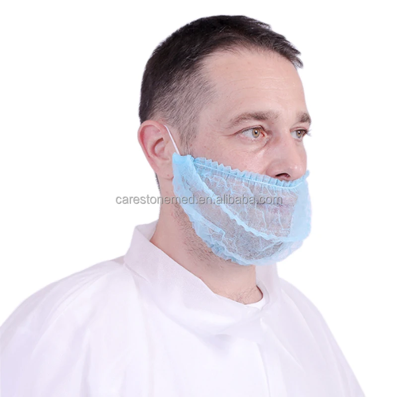 ISO13485 Food safe disposable machine made beard mask PP non woven beard covers with head elastic
