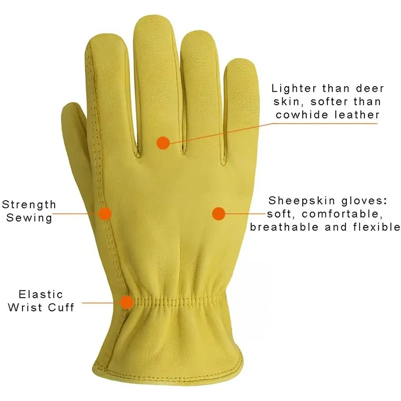 Golden color  Sheepskin Soft Leather Cotton Liner Working Safety Protective Driving Gloves Wholesale