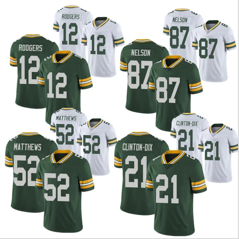 
Packers #12 Rodgers 52 21 87 NELSON high quality cheap mens Wholesale custom Sublimation American football uniforms 