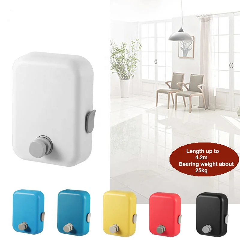 4.2m Indoor Retractable Clothesline Hotels Wall-Mounted Steel String ABS Case Space Saving Multifunctional Plastic Drying Design