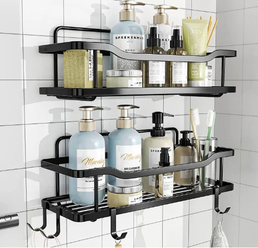 2 Pack Adhesive Bathroom Shower Caddy Shower Shelf No Drilling Rustproof Shower Organizer