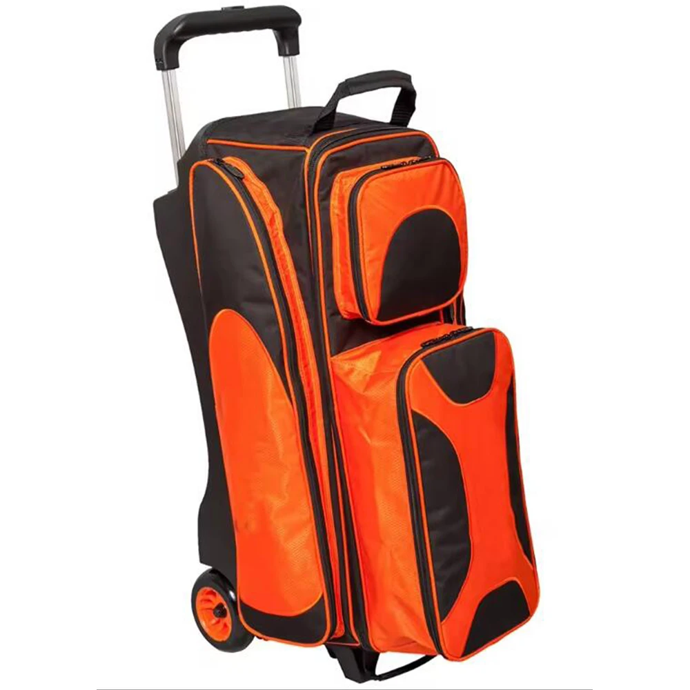 Deluxe 3 Ball Bowling Bag With Oversized Accessory Pocket Bowling Bag Triple Trolley Bowling Bag With Wheels