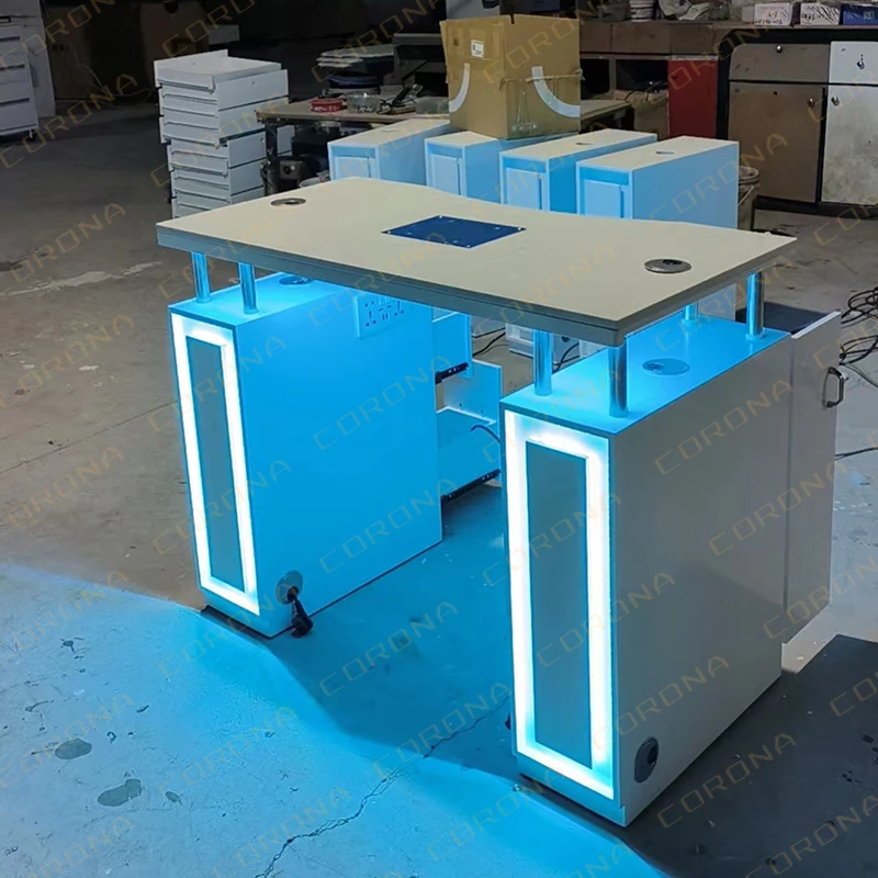 Nail Salon Furniture Modern High Gloss Marble Top Nails Bar Station Manicure Table With Fan