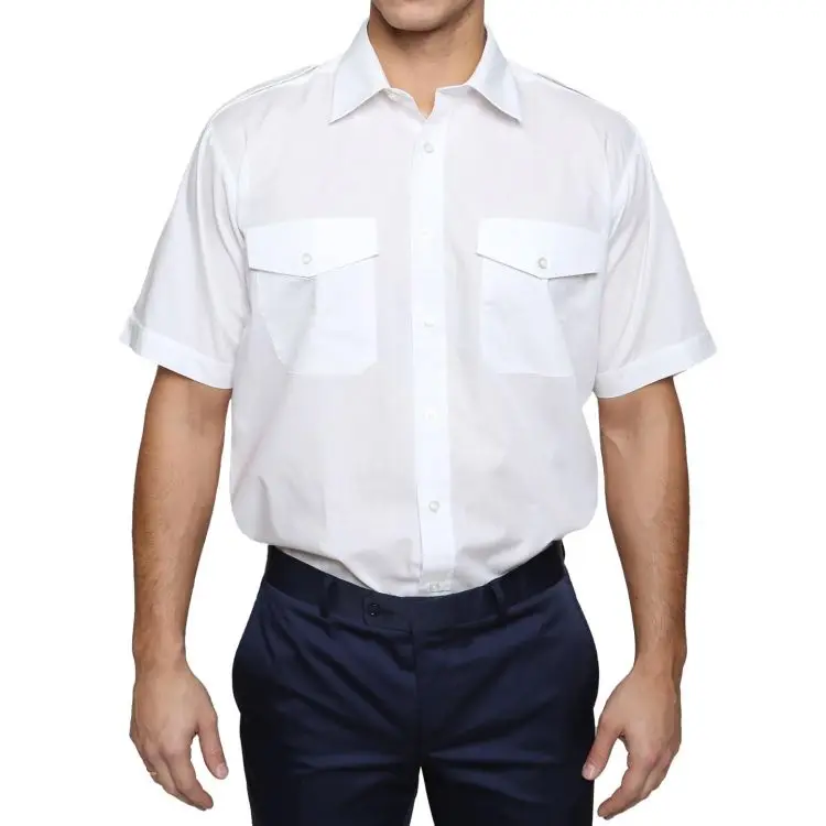 Mens White Short Sleeve Pilot Shirt Classic Fit Professional Aviation Airline Uniform Work Wear Shirts For Man