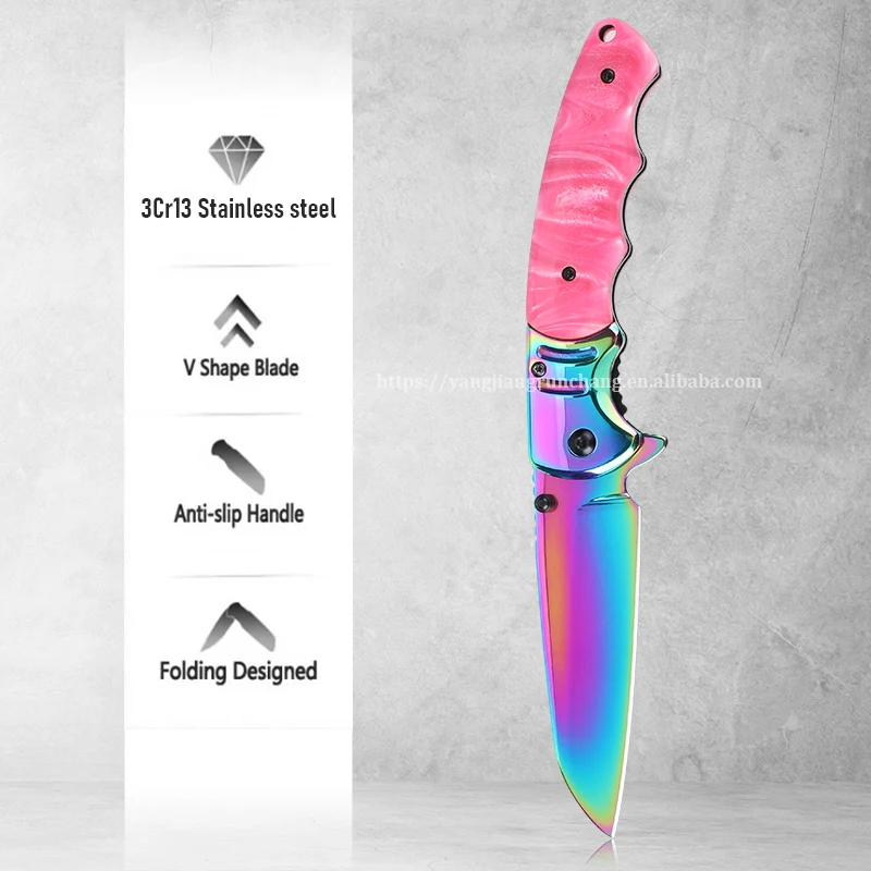 Colored Titanium Coating Stainless Steel Ideal Knives Pocket Folding Knife for EDC Camping Hunting Survival