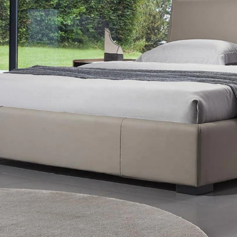 Modern luxury villa bedroom furniture adult double bed solid wood dark grey leather bed