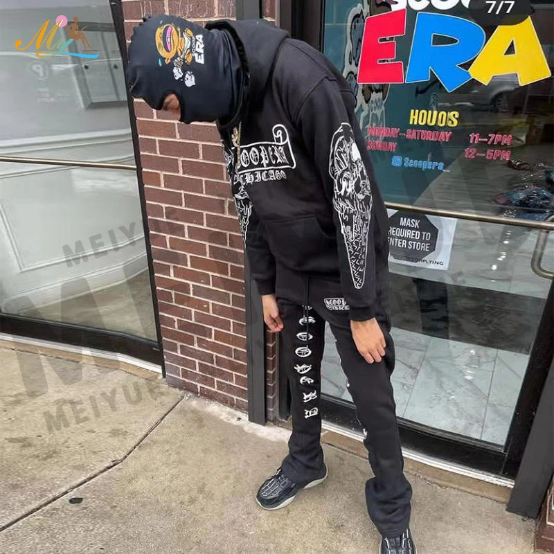 Тренировочные спортивные костюмы для бега с вышивкой для мужчин, облегающие 100% хлопковые брюки-карго, спортивные штаны и толстовка с капюшоном