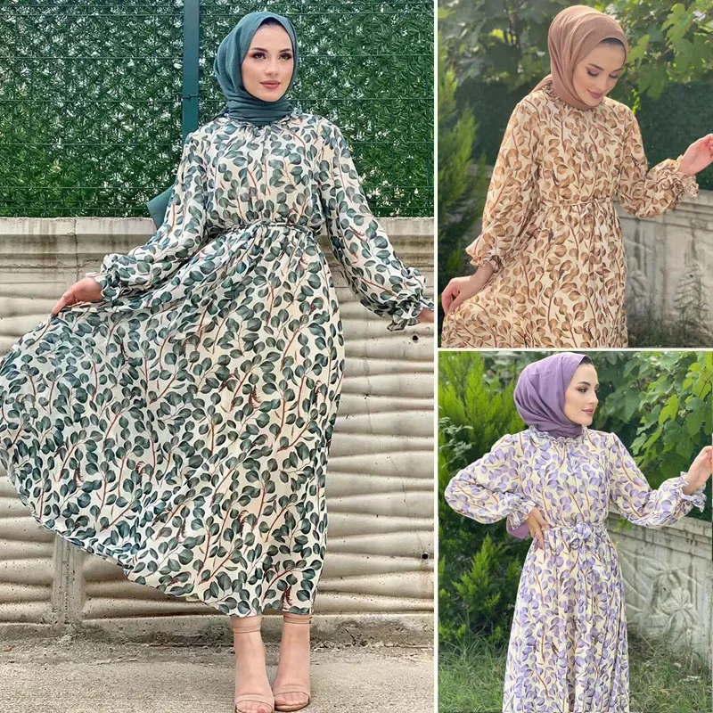 Summer Printed Chiffon Muslim Woman Dress Dubai Abaya Ramadan African Elegant Dresses for Women Abayas Kaftans Turkey