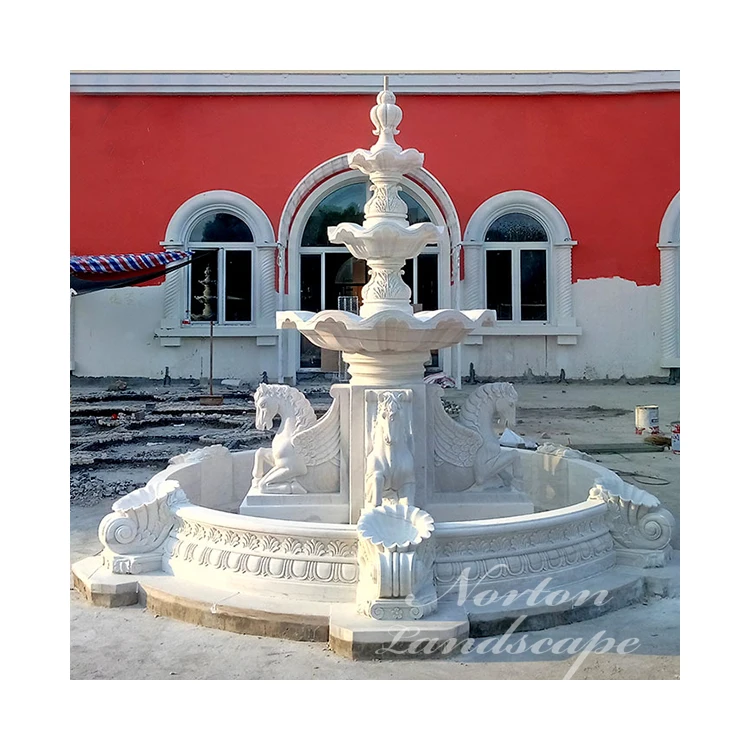 Outdoor Garden Decor Antique Stone Carving White Marble Horse Statues Water Fountain Prices