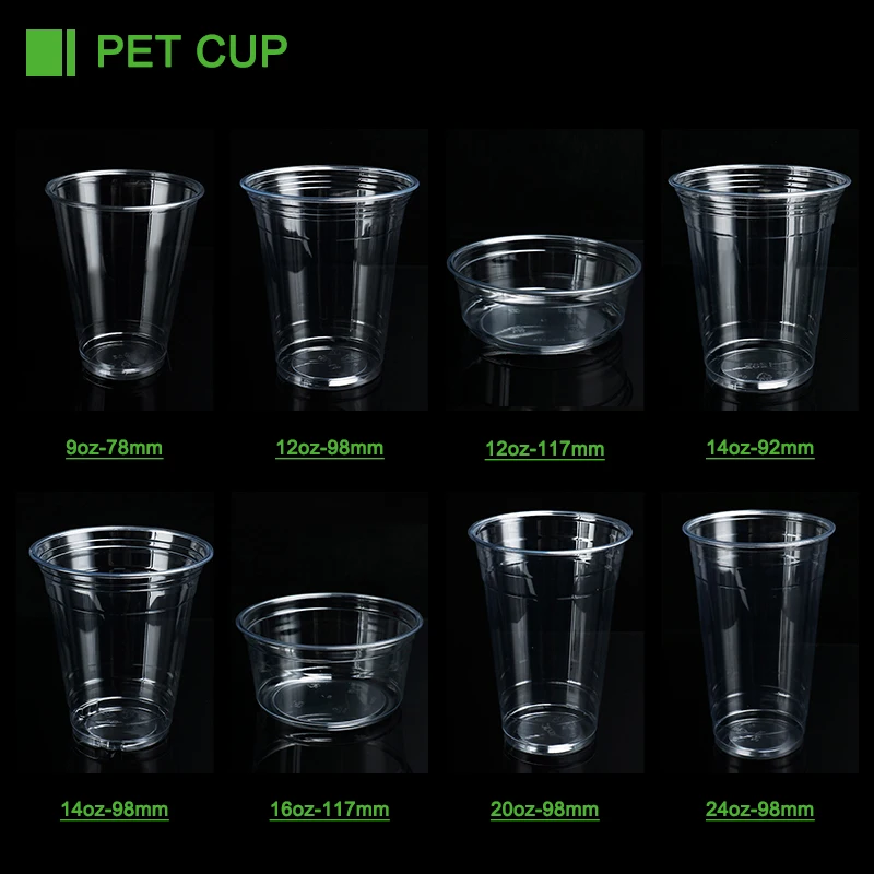 Wholesale Beverage Store Plastic Cups PP PLA PET Clear Milkshake Cold Drinks Juice Cup Disposable With Dome Lids
