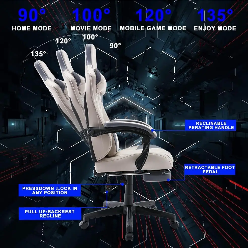 Adjustable height gas lifting speaker silla gamer computer chair pu leather gaming chair with footrest and massage