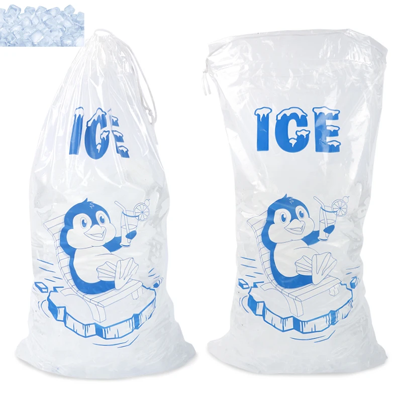 Custom reusable Disposable Clear Plastic Ice cooler cube Packaging pack  with Draw String for ice