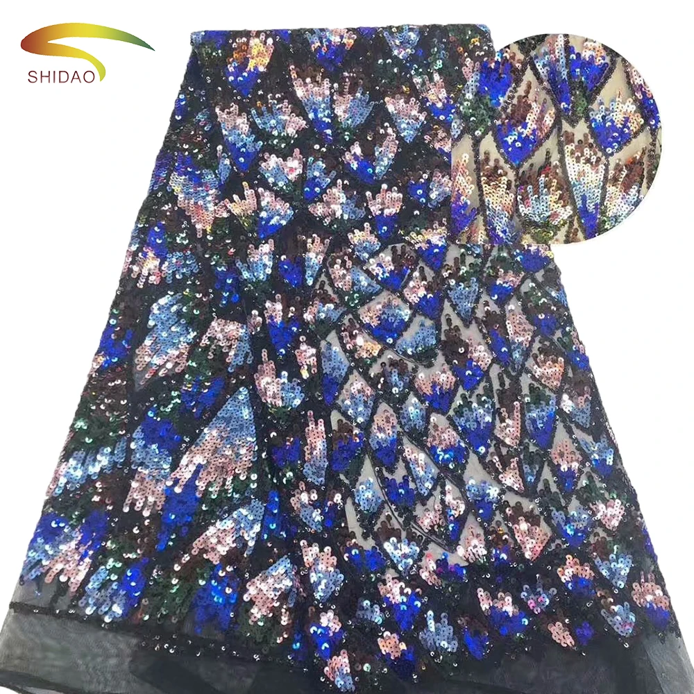wholesale high quality polyester lace embroidery  fish scale colorfu sequins fabric