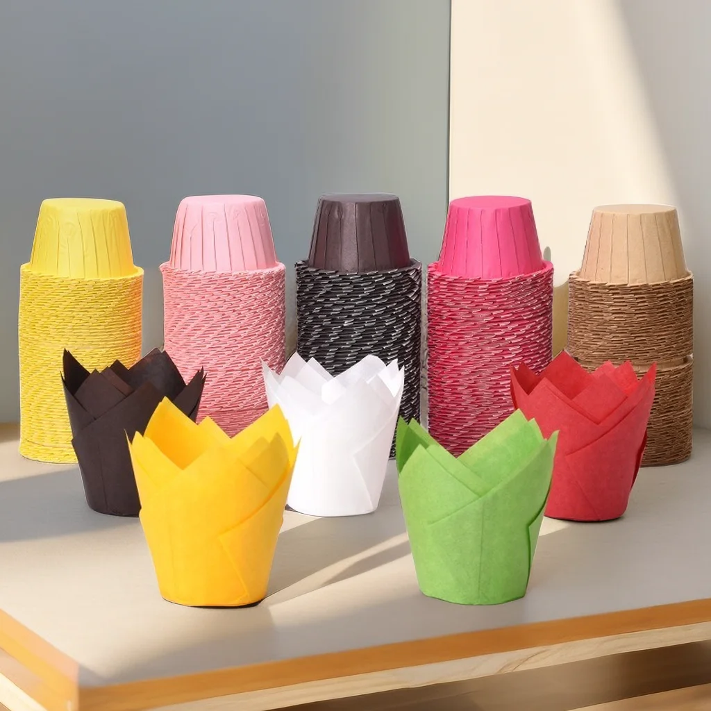 Muffin Gold Corrugaresd Baking Cupcakes Cup Tulip Paper Tray  Cases  Emballage  Boite Wholesale Custom Printed Papier Cup Moulds
