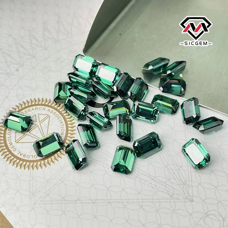 Wholesale Emerald Cut Green Moissanite Stone VVS  Gemstone Fancy Loose Moissanite Various Sizes
