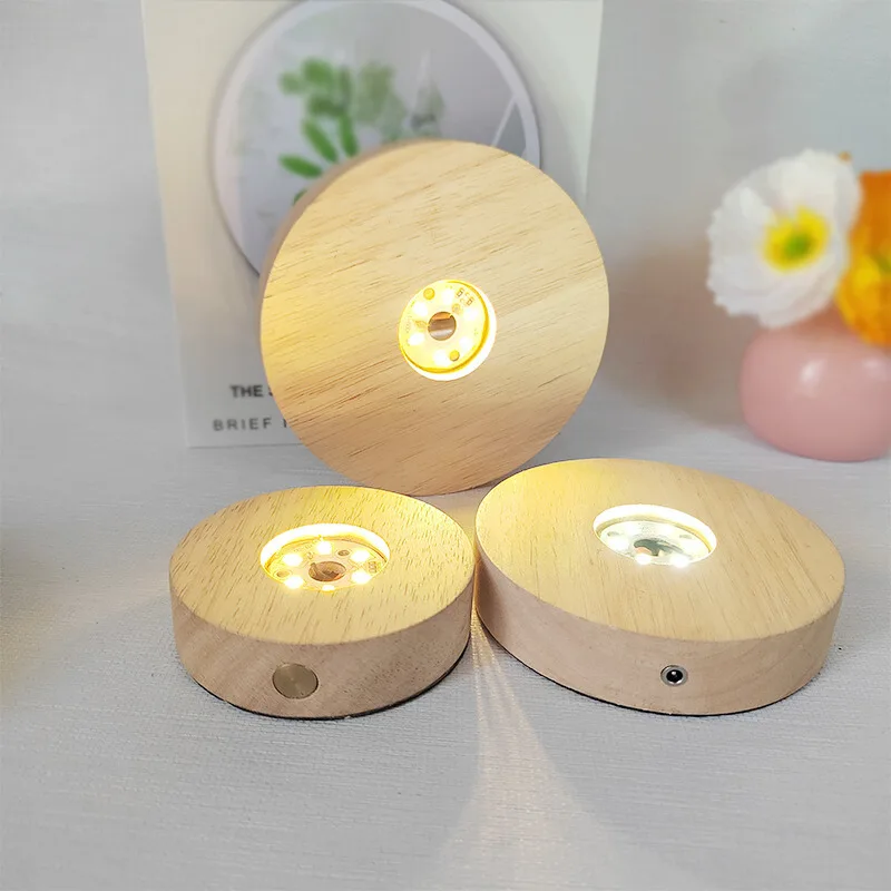 Hot Selling Wholesale Wood Night Light Crystal Ball Luminous Round Wood Atmosphere Lighting Base USB Interface Home Decoration