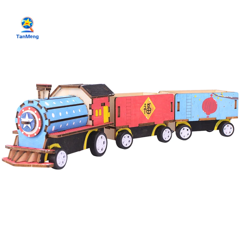 DIY Electric Wooden Train Science Kits Stem Toy Railway Model Train Educational Games For Children