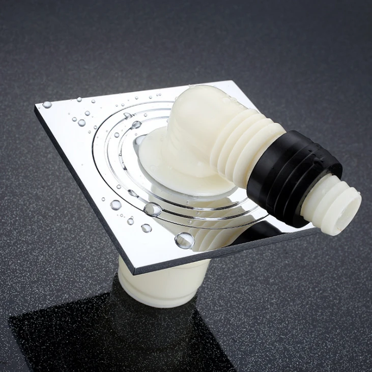 4 Inch Square Shower Floor Drain with Tile Insert Invisible Grate Cover Strainer Brushed Bathroom floor Drain