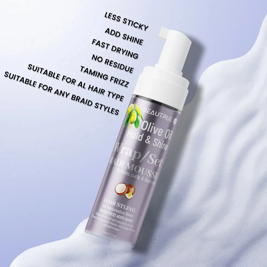 Заводская цена натуральное оливковое масло кудрявая пена для Мусса оптом OEM для мужчин и женщин удерживание волос анти-вьющиеся волосы для укладки мусс пена