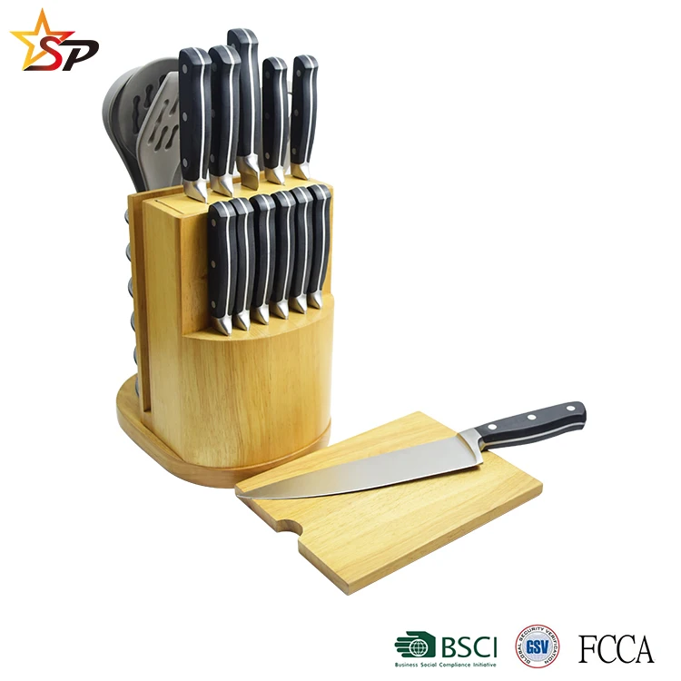 20 Pcs Stainless Steel Kitchen Knife Block Set With Cutting Board And Kitchen Tools