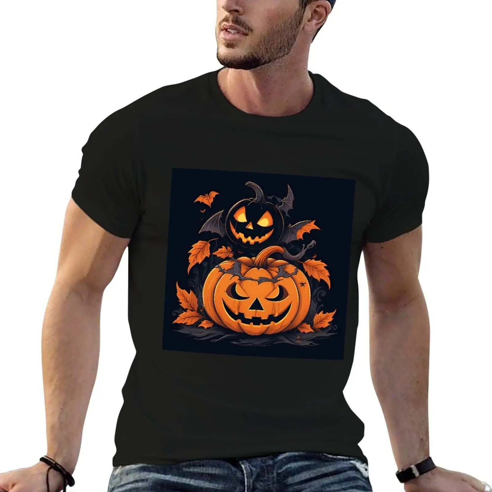 Designer men apparel Halloween pumpkin face custom t-shirt quick dry customizable artwork and logo wholesale supply